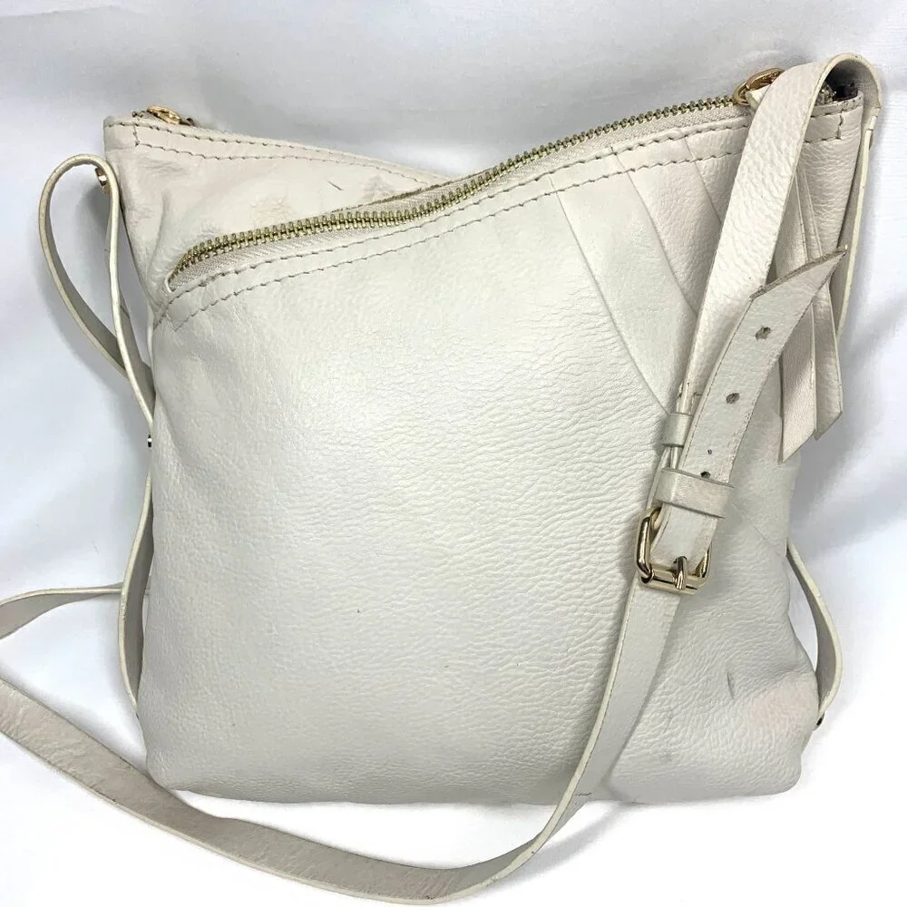 Kooba Stratford White Leather Hobo Triple Compartment Crossbody Bag 9"x9.5" - Picture 6 of 12